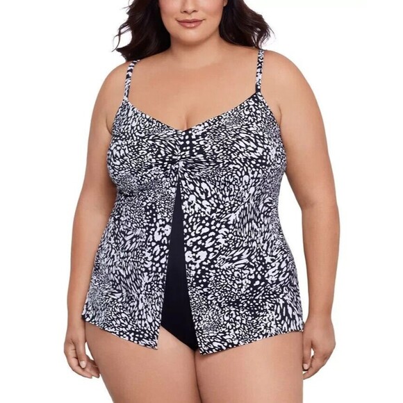Swim Solutions Women's Plus Size Printed Flyaway Fauxkini One Piece Swimsuit 20W - Picture 1 of 11
